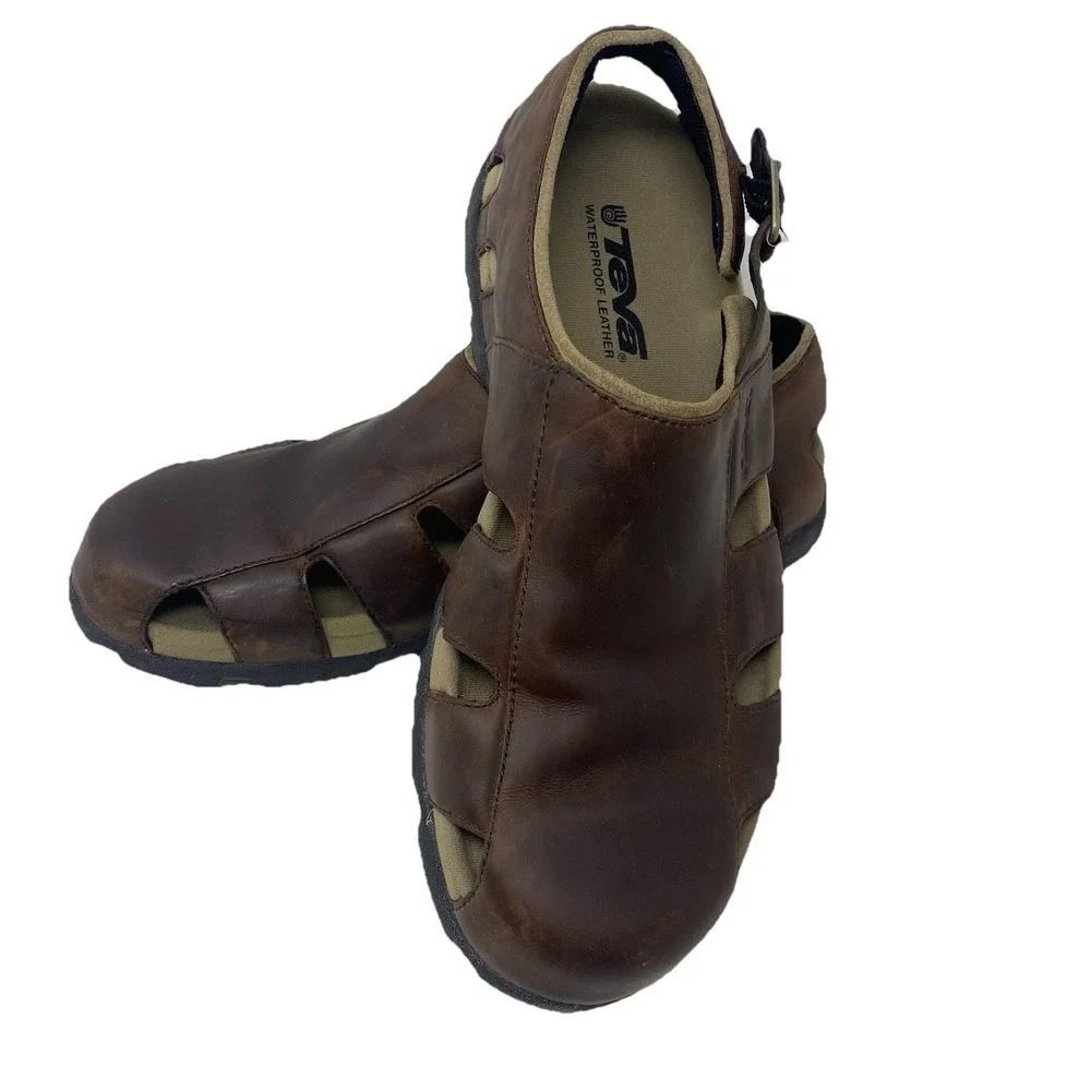 Teva Men 13 Waterproof Brown‎ Genuine Leather Close Toe Casual Outdoors Hiking